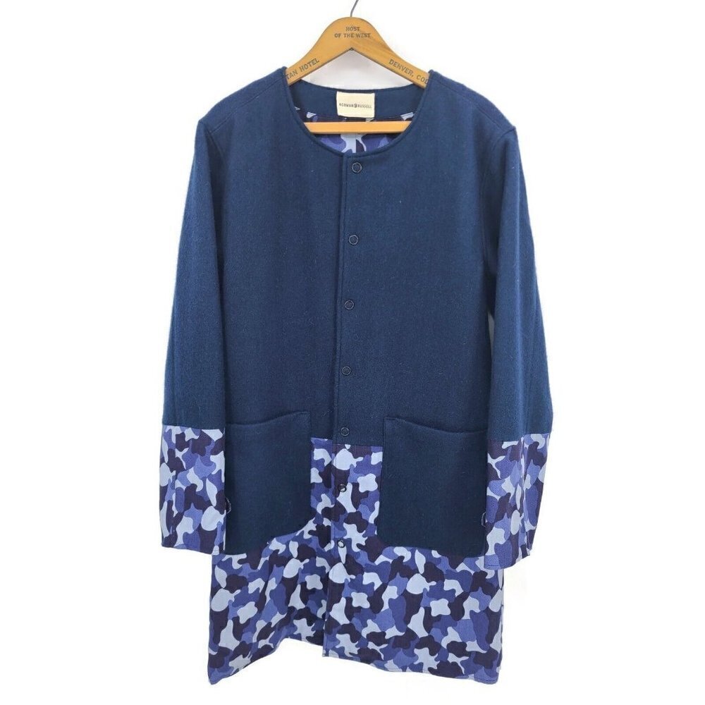 New Norman Russell Shirt Jacket Mens L? Blue Camo Snap Front  SAMPLE